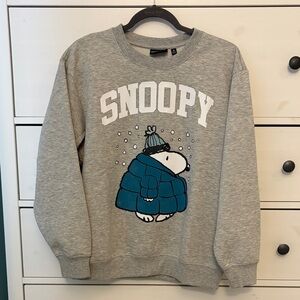 Peanuts Snoopy Puffer Coat Gray Crewneck Sweater